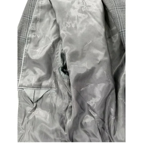 Calvin Klein Blazer Men 40R Gray Multi Plaid 70% Wool Slim Fit - Picture 7 of 10